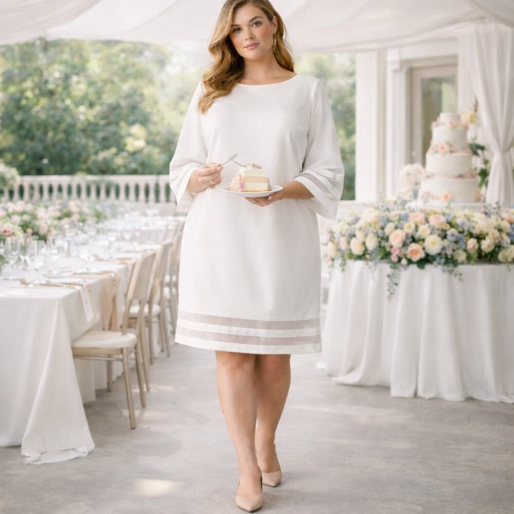 Calvin Klein White Dress Womens 22W Sheath Bell Sleeve Modern Minimal Office - Picture 12 of 12